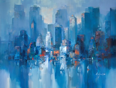 Around The Harbour by Wilfred - Original Painting on Box Canvas